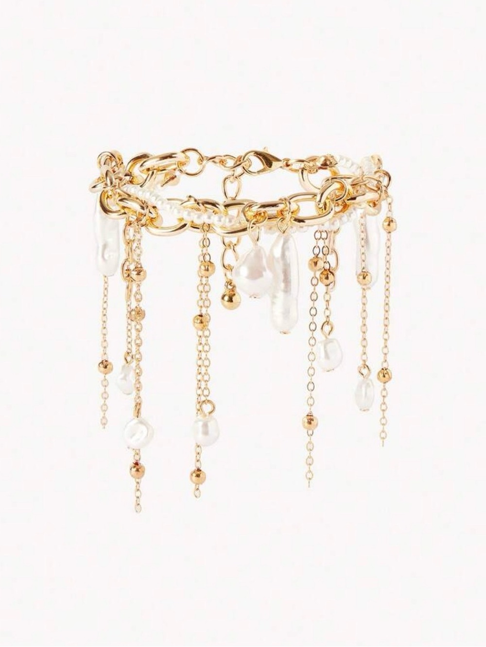 Gold and White Pearl Multi-Chain Charm Bracelet - Picture 2 of 8